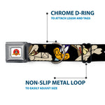 Looney Tunes Logo White Seatbelt Buckle Collar - Road Runner/Wile E. Coyote Expressions CLOSE-UP Black