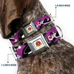 Looney Tunes Logo Full Color White Seatbelt Buckle Collar - Sylvester the Cat Poses Purple