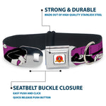 Looney Tunes Logo Full Color White Seatbelt Buckle Collar - Sylvester the Cat Poses Purple