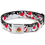 Looney Tunes Logo Full Color White Seatbelt Buckle Collar - Sylvester the Cat Expressions Gray