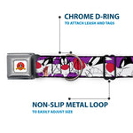 Looney Tunes Logo Full Color White Seatbelt Buckle Collar - Sylvester the Cat Expressions Purple