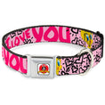 Load image into Gallery viewer, Looney Tunes Logo Full Color White Seatbelt Buckle Collar - Tweety Bird I LOVE YOU Pink/Black