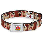 Looney Tunes Logo Full Color White Seatbelt Buckle Collar - Tasmanian Devil Expressions Brown