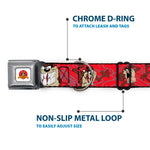 Looney Tunes Logo Full Color White Seatbelt Buckle Collar - Tasmanian Devil Expressions Red Swirl
