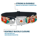 Looney Tunes Logo Full Color White Seatbelt Buckle Collar - Yosemite Sam Poses Turquoise