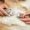 Load image into Gallery viewer, Looney Tunes Logo Full Color White Seatbelt Buckle Collar - Yosemite Sam Poses Turquoise