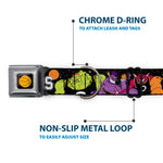 Looney Tunes Basketball Full Color Black Seatbelt Buckle Collar - Space Jam MONSTARS 5-Player Group Pose/Basketballs Galaxy Black/White