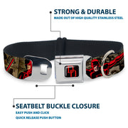 MARVEL UNIVERSE Daredevil DD Logo Full Color Black Red Seatbelt Buckle Collar - DAREDEVIL Action Poses/Comic Panels Grays/Red