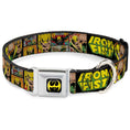 Load image into Gallery viewer, Iron Fist Dragon Logo Full Color Black/Yellow Seatbelt Buckle Collar - Retro IRON FIST Action Pose/Comic Scene Blocks Black/Green/Yellow