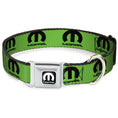 Load image into Gallery viewer, MOPAR Logo Full Color Black/White Seatbelt Buckle Collar - MOPAR Logo Repeat Green/Black