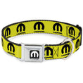 Load image into Gallery viewer, MOPAR Logo Full Color Black/White Seatbelt Buckle Collar - MOPAR Logo Repeat Yelow/Black
