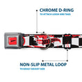 Load image into Gallery viewer, HOT WHEELS Classic Flame Logo Full Color Red/White/Black Seatbelt Buckle Collar - HOT WHEELS Logo and Tire Burn Out Checker Black/White