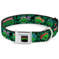 Load image into Gallery viewer, Classic TEENAGE MUTANT NINJA TURTLES Logo Seatbelt Buckle Collar - Classic TEENAGE MUTANT NINJA TURTLES Turtle Faces Black/Green Turtle Shell