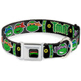 Load image into Gallery viewer, Classic TEENAGE MUTANT NINJA TURTLES Logo Seatbelt Buckle Collar - Classic Teenage Mutant Ninja Turtles Group Faces/TMNT/Ninja Star Black/Green