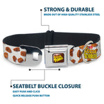 POST COCOA PEBBLES Logo Full Color Brown/Yellows Seatbelt Buckle Collar - POST COCOA PEBBLES Logo and Cereal Pebbles Scattered White/Browns