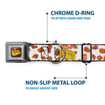 POST COCOA PEBBLES Logo Full Color Brown/Yellows Seatbelt Buckle Collar - POST COCOA PEBBLES Logo and Cereal Pebbles Scattered White/Browns