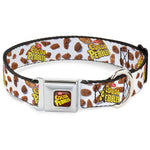 POST COCOA PEBBLES Logo Full Color Brown/Yellows Seatbelt Buckle Collar - POST COCOA PEBBLES Logo and Cereal Pebbles Scattered White/Browns