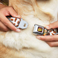 Load image into Gallery viewer, POST COCOA PEBBLES Logo Full Color Brown/Yellows Seatbelt Buckle Collar - Cocoa Pebbles Fred Flintstone and Barney Rubble Hugging Pose and Cereal Pebbles Scattered White/Browns