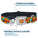 POST FRUITY PEBBLES Logo Full Color Red/Multi Color Seatbelt Buckle Collar - Fruity Pebbles Vivid Cereal CLOSE-UP Multi Color