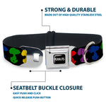 PEANUTS Title Logo Full Color Black/White Seatbelt Buckle Collar - Peanuts Snoopy Silhoutte Pose Black/Rainbow Multi Color