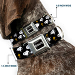 PEANUTS Title Logo Full Color Black/White Seatbelt Buckle Collar - Peanuts Snoopy and Woodstock Poses Scattered Black