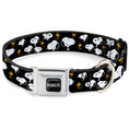 Load image into Gallery viewer, PEANUTS Title Logo Full Color Black/White Seatbelt Buckle Collar - Peanuts Snoopy and Woodstock Poses Scattered Black