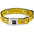 Load image into Gallery viewer, PEANUTS Title Logo Full Color Black/White Seatbelt Buckle Collar - Peanuts Snoopy Smiling Pose/Paw Print Yellow/Black/White
