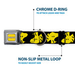 PEANUTS Title Logo Full Color Yellow/White Seatbelt Buckle Collar - Peanuts Woodstock Face Flip Black/Yellow