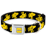 PEANUTS Title Logo Full Color Yellow/White Seatbelt Buckle Collar - Peanuts Woodstock Face Flip Black/Yellow