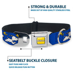 PEANUTS Title Logo Full Color Yellow/White Seatbelt Buckle Collar - Peanuts Snoopy Running and Woodstock Pose Blue