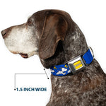 PEANUTS Title Logo Full Color Yellow/White Seatbelt Buckle Collar - Peanuts Snoopy Running and Woodstock Pose Blue