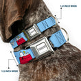 Load image into Gallery viewer, PEANUTS Title Logo Full Color Gray/White Seatbelt Buckle Collar - Peanuts Snoopy and Woodstock Dog House Pose and Text Sky Blue