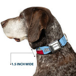PEANUTS Title Logo Full Color Gray/White Seatbelt Buckle Collar - Peanuts Snoopy and Woodstock Dog House Pose and Text Sky Blue