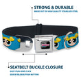 Load image into Gallery viewer, THE POWERPUFF GIRLS Animated Series Title Logo Full Color Black Seatbelt Buckle Collar - The Powerpuff Girls Bubbles Face Close-Up Blue