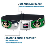 THE POWERPUFF GIRLS Animated Series Title Logo Full Color Black Seatbelt Buckle Collar - The Powerpuff Girls Buttercup Face Close-Up Green