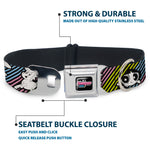 THE POWERPUFF GIRLS Animated Series Title Logo Full Color Black Seatbelt Buckle Collar - The Powerpuff Girls and Donny Stripe Black/Multi Pastel