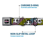THE POWERPUFF GIRLS Animated Series Title Logo Full Color Black Seatbelt Buckle Collar - The Powerpuff Girls and Donny Stripe Black/Multi Pastel