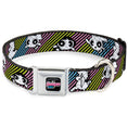 Load image into Gallery viewer, THE POWERPUFF GIRLS Animated Series Title Logo Full Color Black Seatbelt Buckle Collar - The Powerpuff Girls and Donny Stripe Black/Multi Pastel
