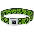 Load image into Gallery viewer, Riddler "?" Black Silver Seatbelt Buckle Collar - Question Mark Scattered Lime Green/Black