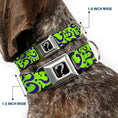 Load image into Gallery viewer, Riddler "?" Black Silver Seatbelt Buckle Collar - Question Mark Scattered Lime Green/Purple
