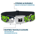 Load image into Gallery viewer, Riddler "?" Black Silver Seatbelt Buckle Collar - Question Mark Scattered Lime Green/Purple