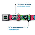 Load image into Gallery viewer, RICK AND MORTY Text Logo Full Color Black/Blue Seatbelt Buckle Collar - Rick and Morty Circuit Faces/Portal Gun Pink