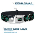Load image into Gallery viewer, Southlake Paws RICK AND MORTY collar features a black and green design with a seatbelt buckle closure and stainless steel har