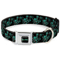 Load image into Gallery viewer, Southlake Paws RICK AND MORTY seatbelt buckle collar featuring a black background with psychedelic monster designs in green a