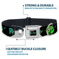 Load image into Gallery viewer, RICK AND MORTY Text Logo Full Color Black/Blue Seatbelt Buckle Collar - RICK AND MORTY Title Logo and Portal Pose Black