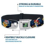 ROCKET POWER RP Logo Full Color Black/Green/Blue Seatbelt Buckle Collar - Rocket Power 4-Character Action Poses/Shapes Cool Gray/Multi Color