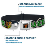 Scooby Doo Face Full Color Black Seatbelt Buckle Collar - Scooby Doo & Shaggy Pose/BAKED Black/Green