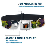 Scooby Doo Face Full Color Black Seatbelt Buckle Collar - Scooby & Shaggy Hugging w/Werewolf Man Purple
