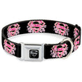 Load image into Gallery viewer, Superman Black Silver Seatbelt Buckle Collar - Super Shield Hibiscus Design Black/Pink