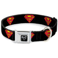 Load image into Gallery viewer, Superman Black Silver Seatbelt Buckle Collar - Superman Shield Black